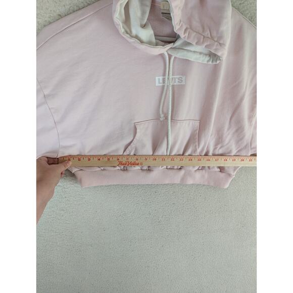 Levis Cropped Hoodie Sweatshirt Womens XL Baby Pink Drawstring Preppy - Picture 8 of 16